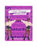 Purple journal with illustrations of a girl and text on a white background