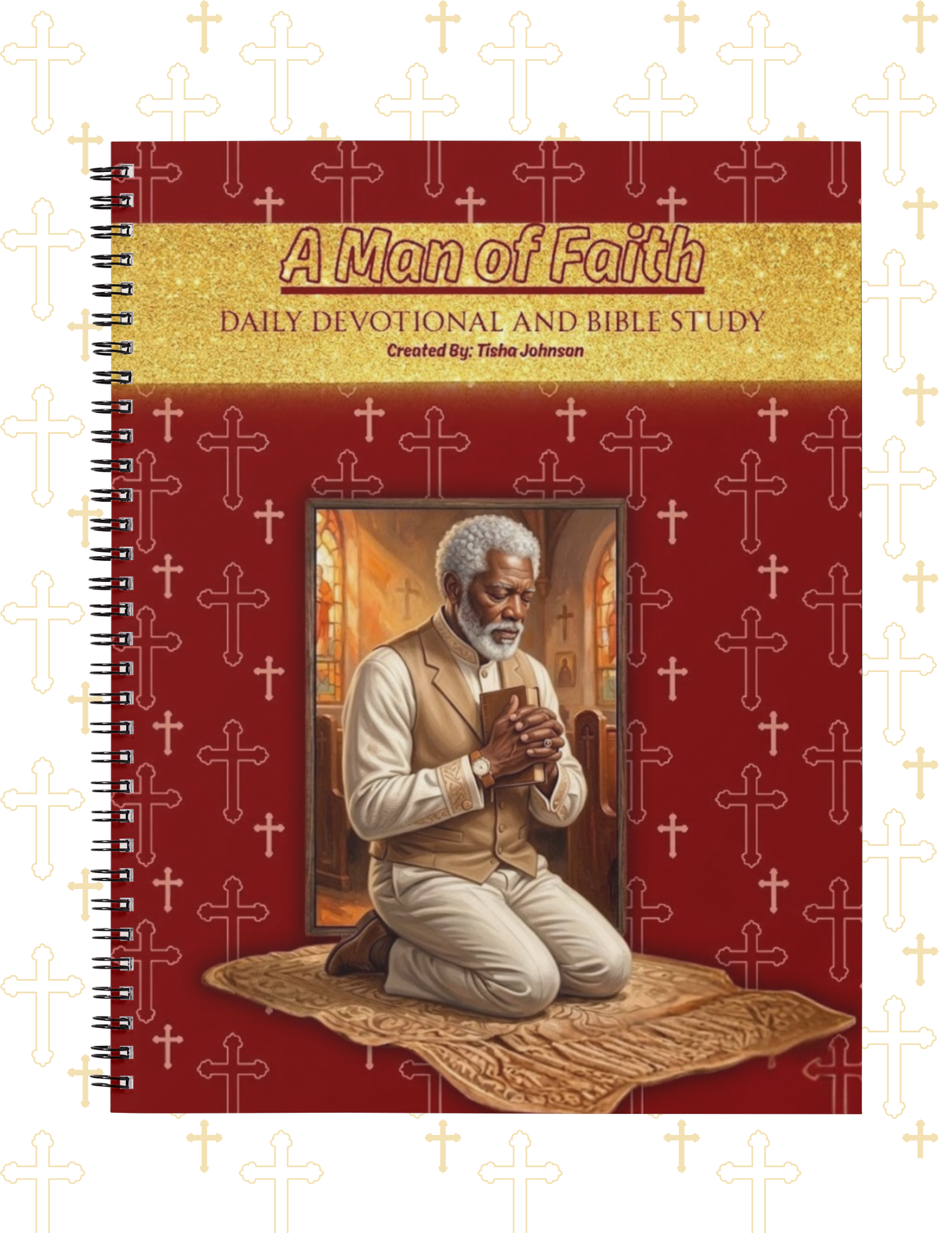 Daily devotional and Bible study book titled 'A Man of Faith' with a man praying on the cover.