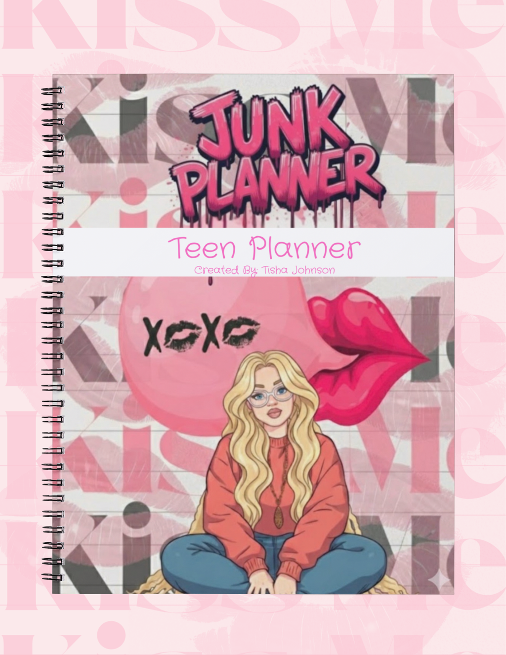 Teen planner with a colorful cover featuring a girl and text on a pink background