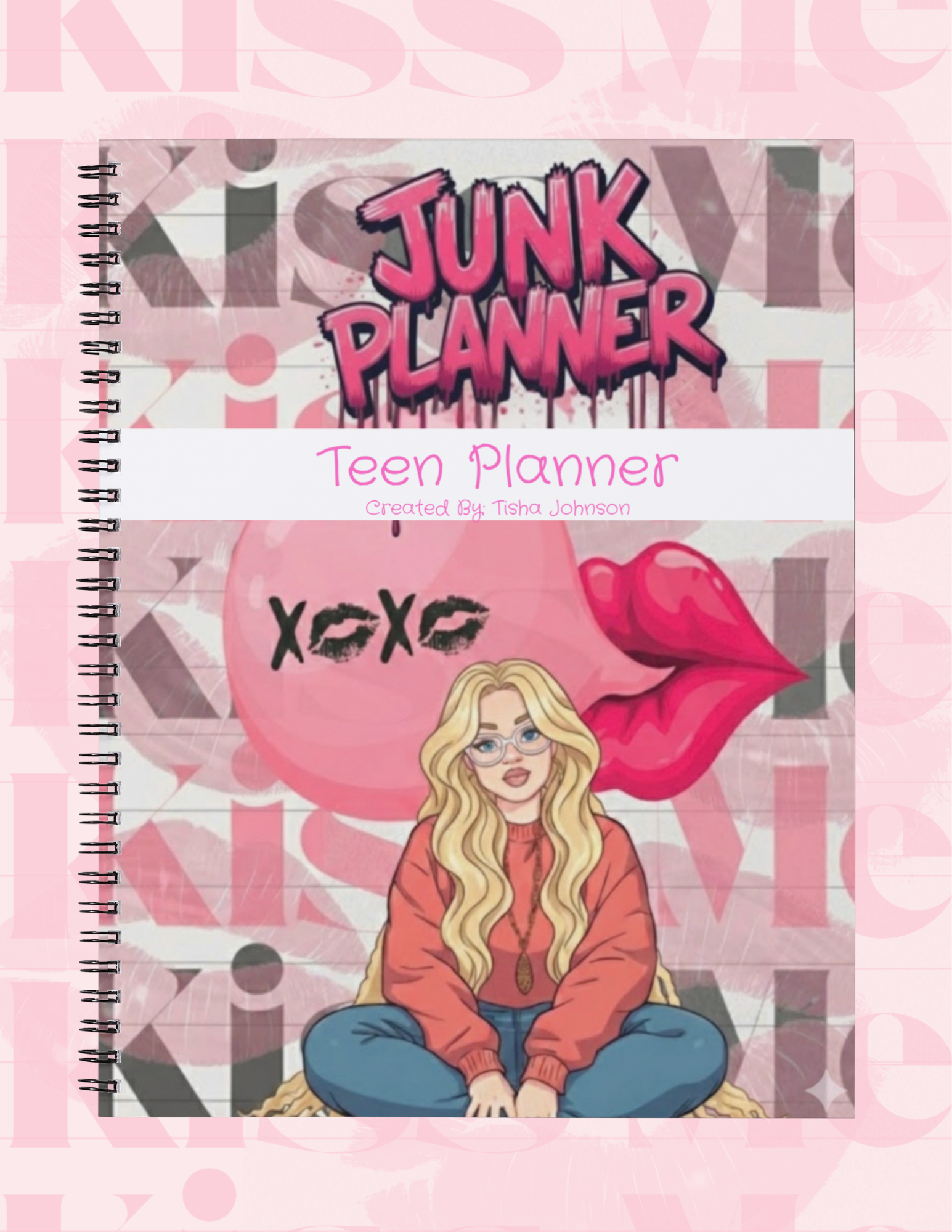 Teen planner with a colorful cover featuring a girl and text on a pink background