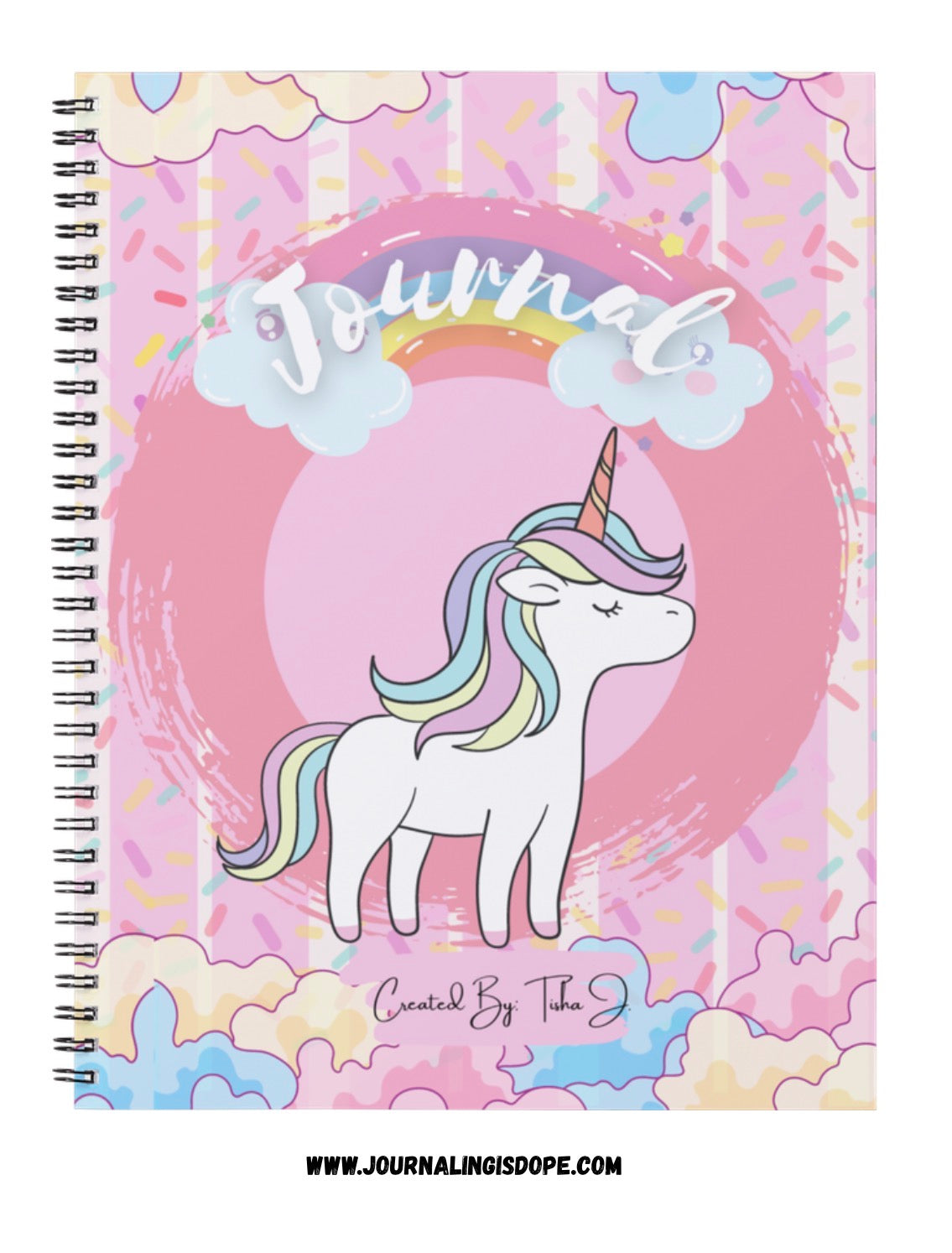 Journal with a unicorn design on a colorful background