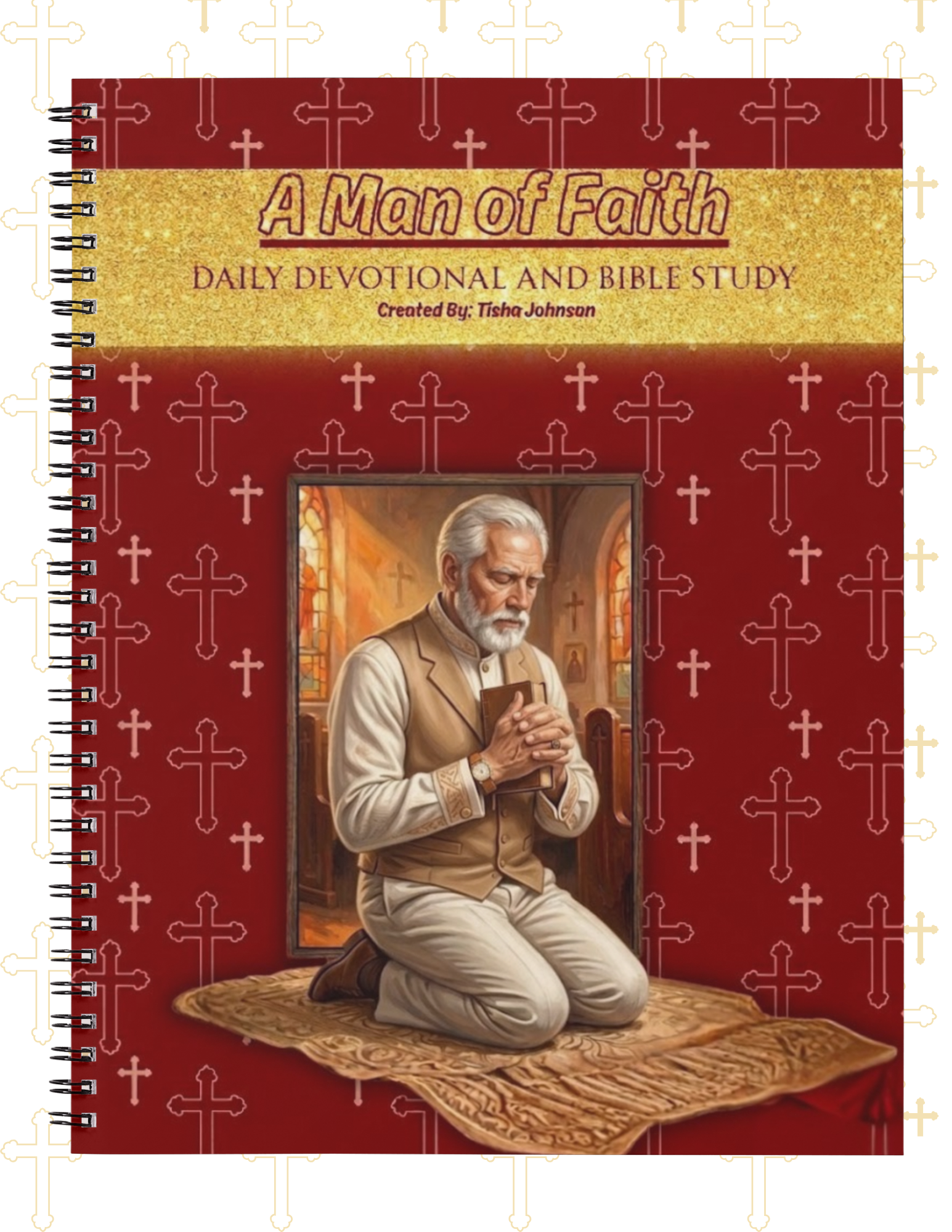 Devotional book titled 'A Man of Faith' with a man praying on the cover.