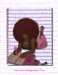Notebook with a design of a person writing and text on the cover, with 'www.journalingisdope.com' displayed.